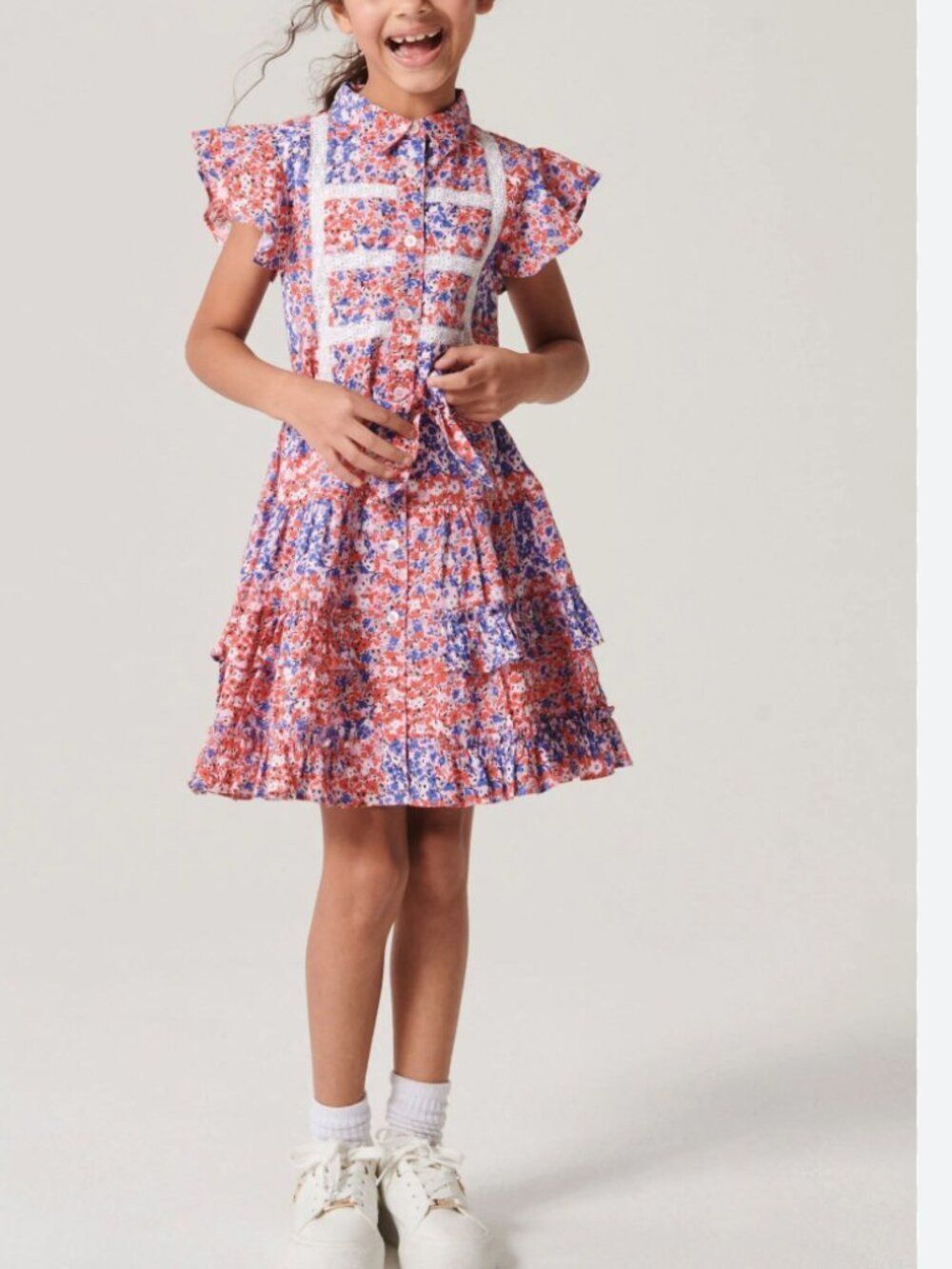 River Island Girls’ Floral Ruffle Shirt Dress – Size 8Y
